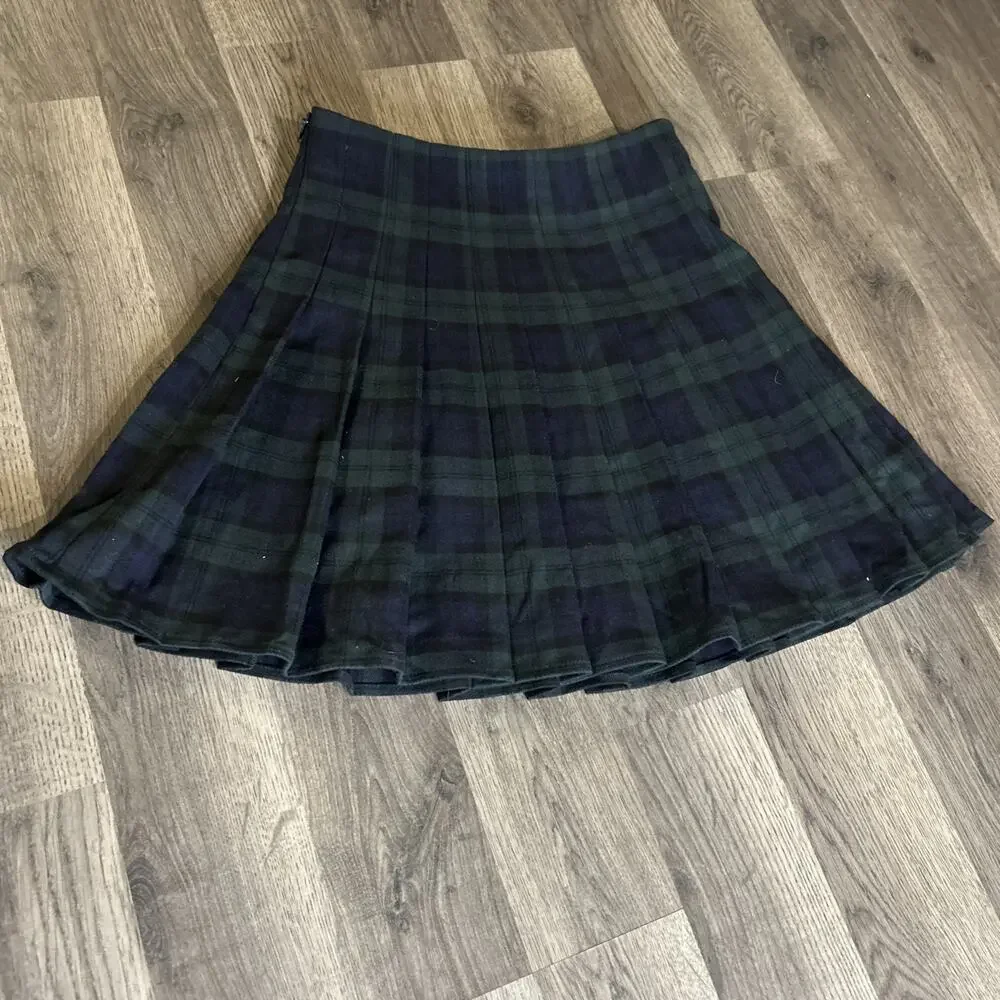 Brandy Melville Plaid Mini School Girl Skirt, One Size, Blue/Green Preppy Retro